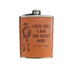 John Wayne Flask - Leather - Never Trust A Man