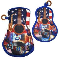 Memphis Pot Holder Oven Mitt Set - Guitar