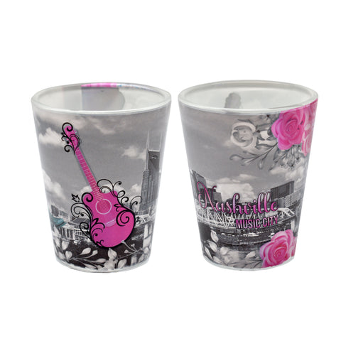 Nashville Shot Glass - Pink Roses with Guitar