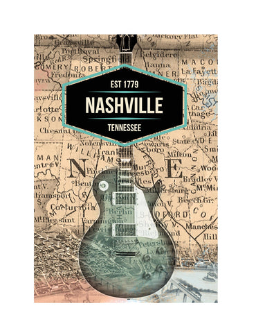 Nashville Postcards - Map w/ Guitar - Pack of 50