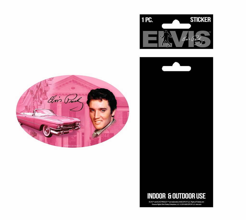 Elvis Sticker - Pink With Guitars