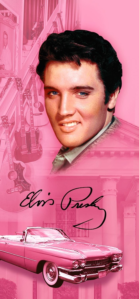 Elvis Towel - Pink With Guitars