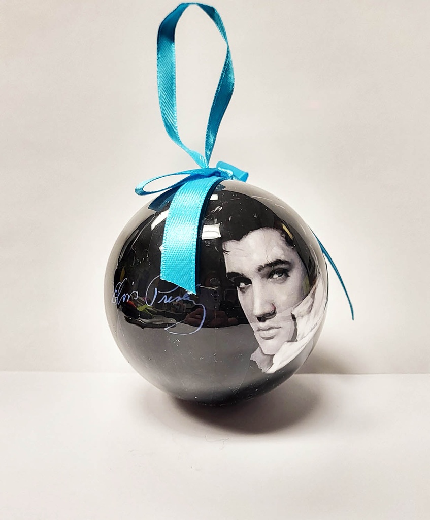 Elvis Ornament - Blk & Wht Ball w/ Box