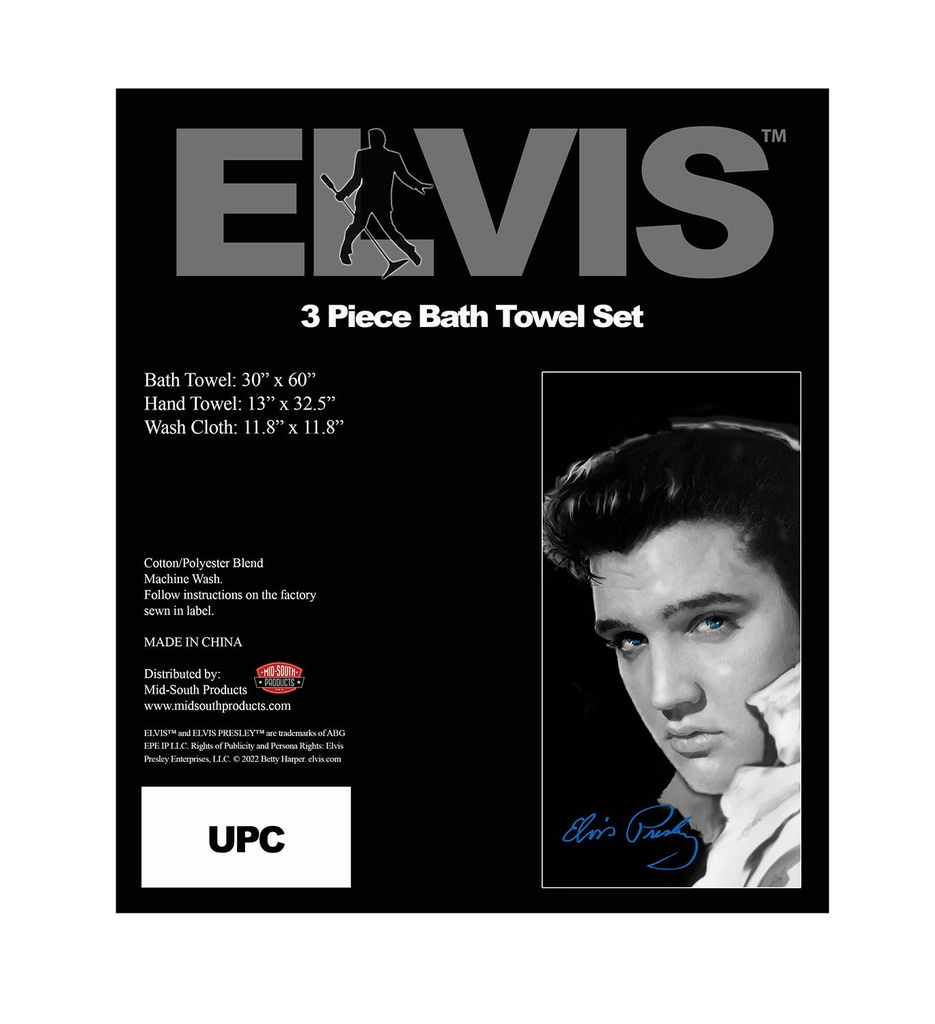 Elvis Bath Towel Set - Blk & Wht - 3pc