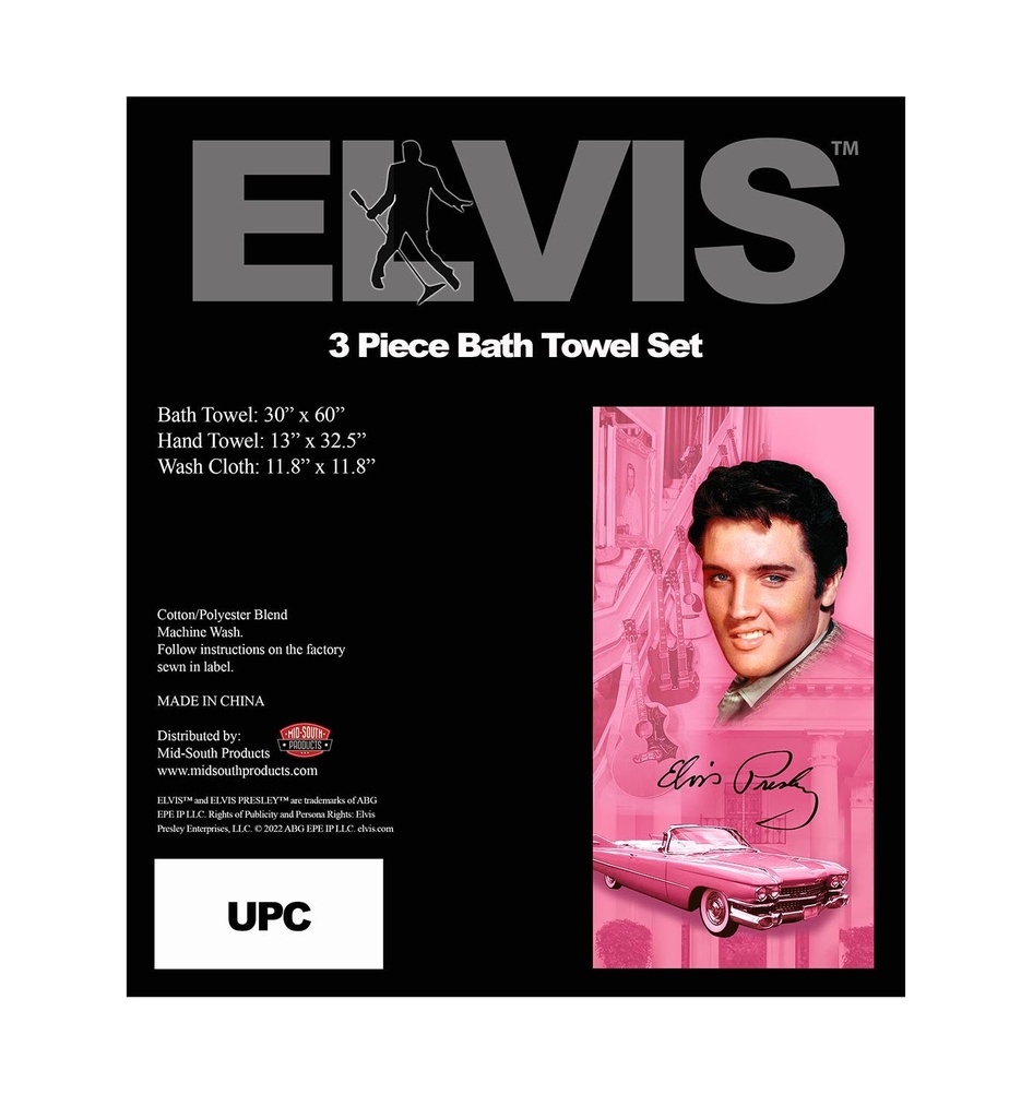 Elvis Bath Towel Set - Pink Guitars - 3pc