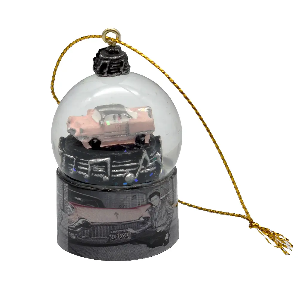 Elvis Ornament - Snowglobe Pink Car