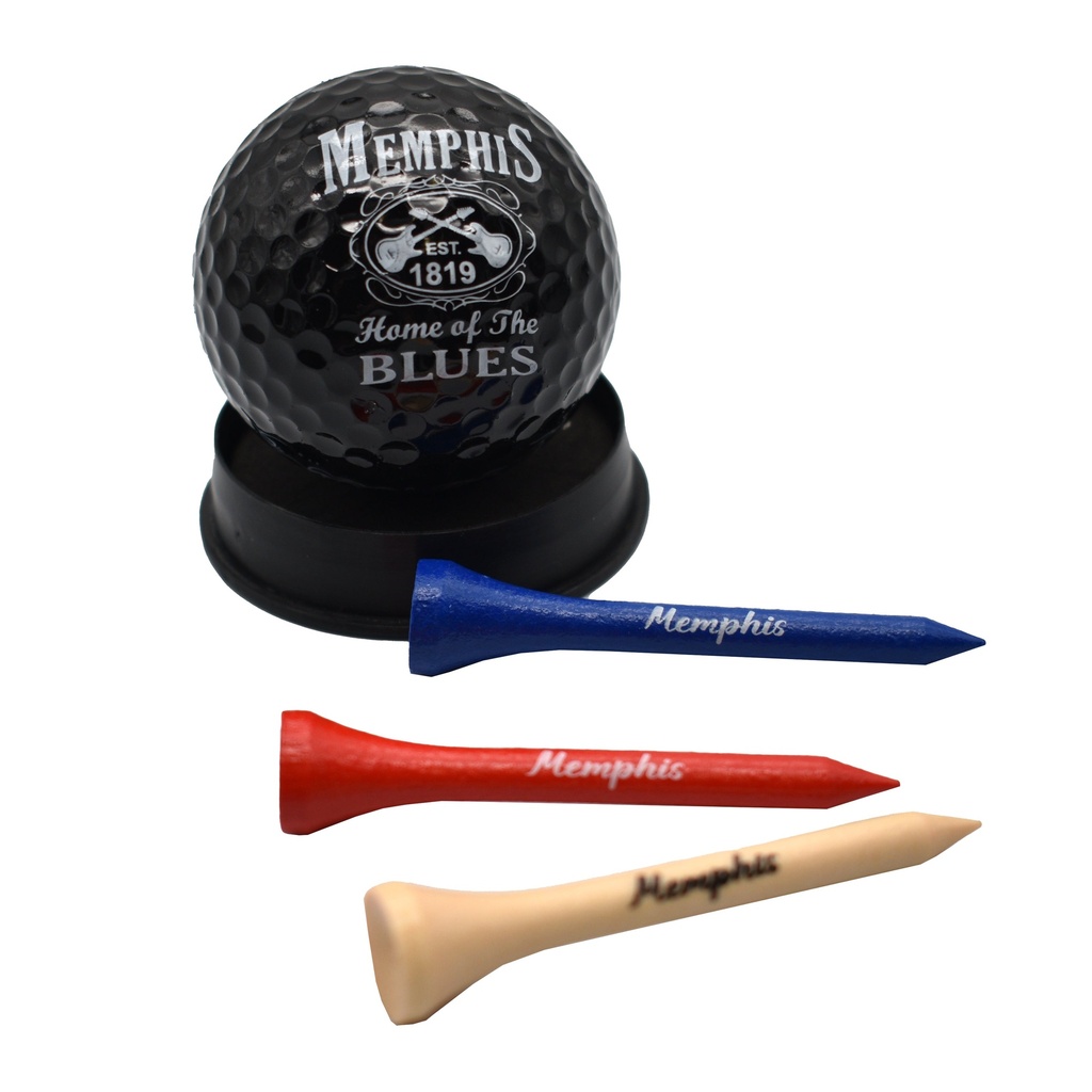 Memphis Golf Ball & Tee Set -  Black & White Est.