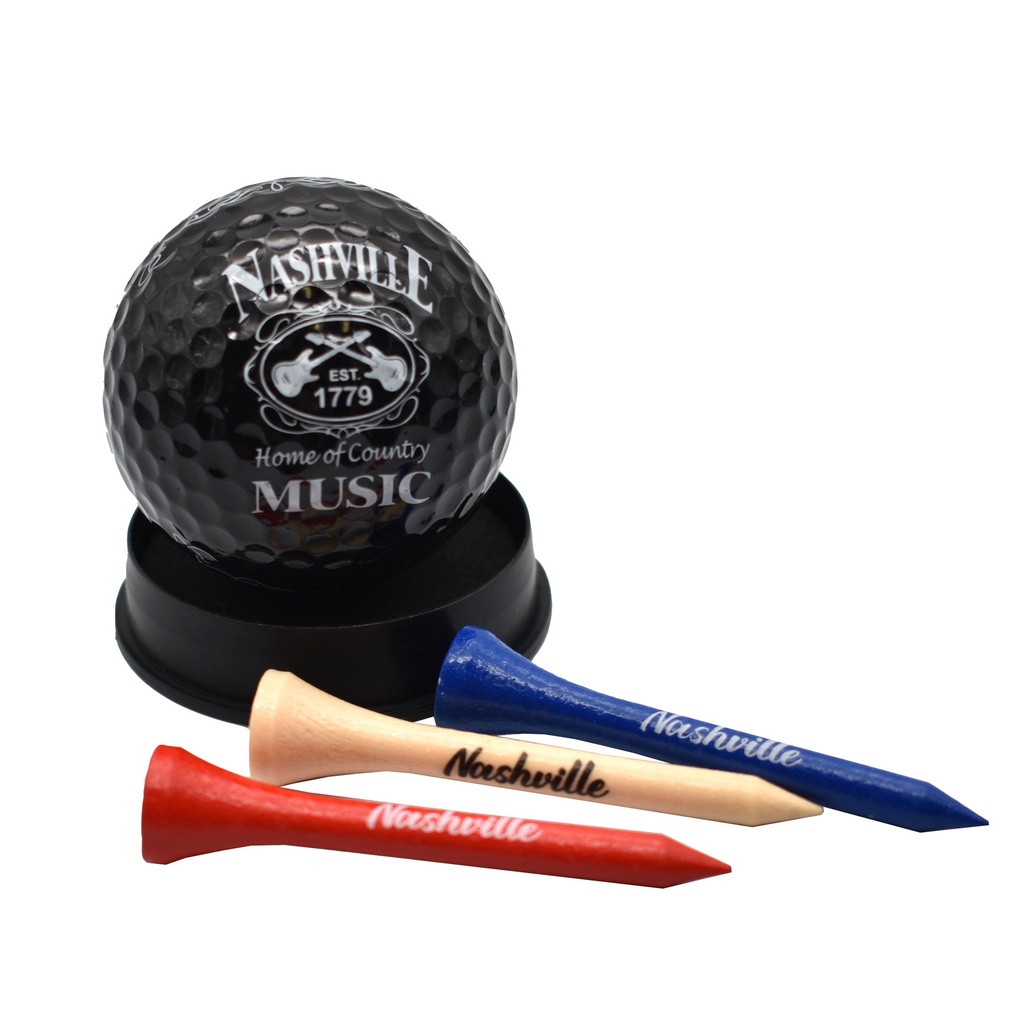 Nashville Golf Ball & Tee Set - Black & White Est