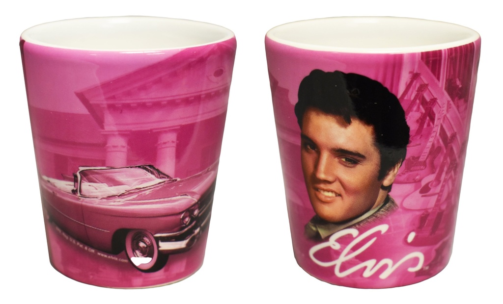 Elvis Shot Glass - Pink With Guitars Ceramic