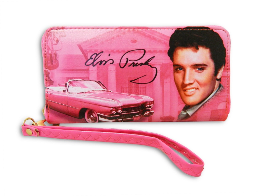 Elvis Wallet - Pink With Guitars Zipper