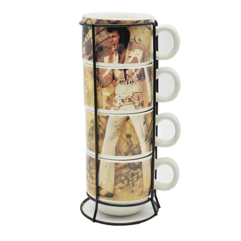 Elvis Mug - Coffee Cup Stackable - 4pc/Rack Set