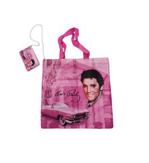 Elvis Bag With Pouch - Pink With Guitars