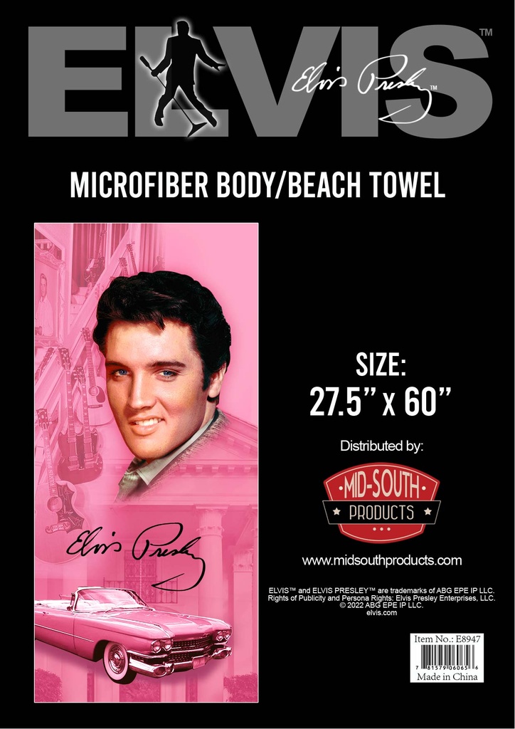 Elvis Towel - Pink With Guitars