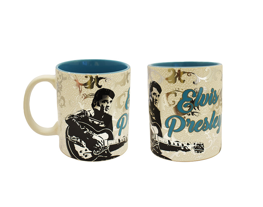 Elvis Mug - White w/ Silver Foil Metallic and Highly Textured Background