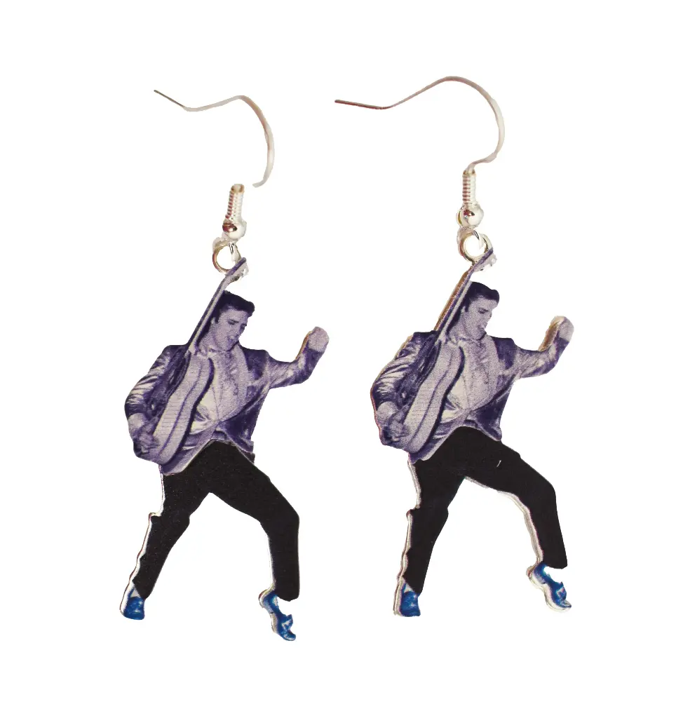 Elvis Earrings Swinging Legs Blue Suede Shoes