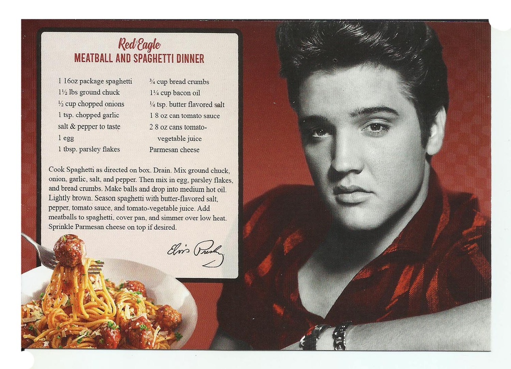 Elvis Postcards - Recipe Meatball and Spaghetti Dinner - Pack of 50