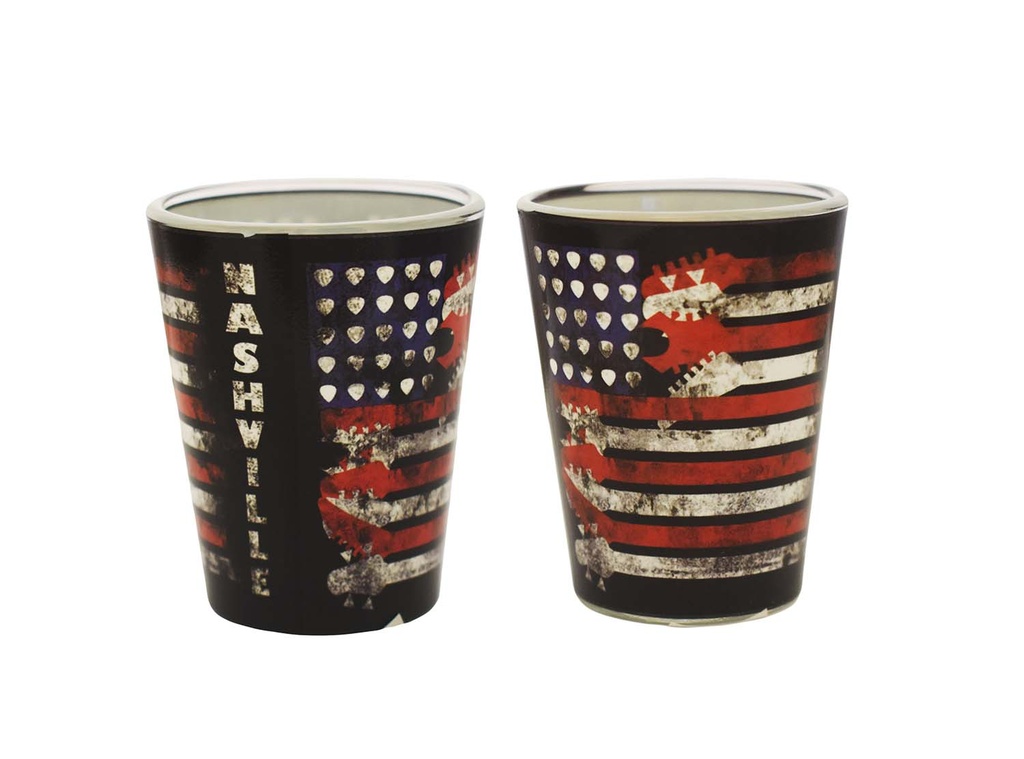 Nashville Shot Glass - Flag w/ Guitars