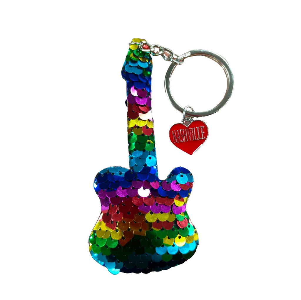 Nashville Keychain - Rainbow Sequin Guitar