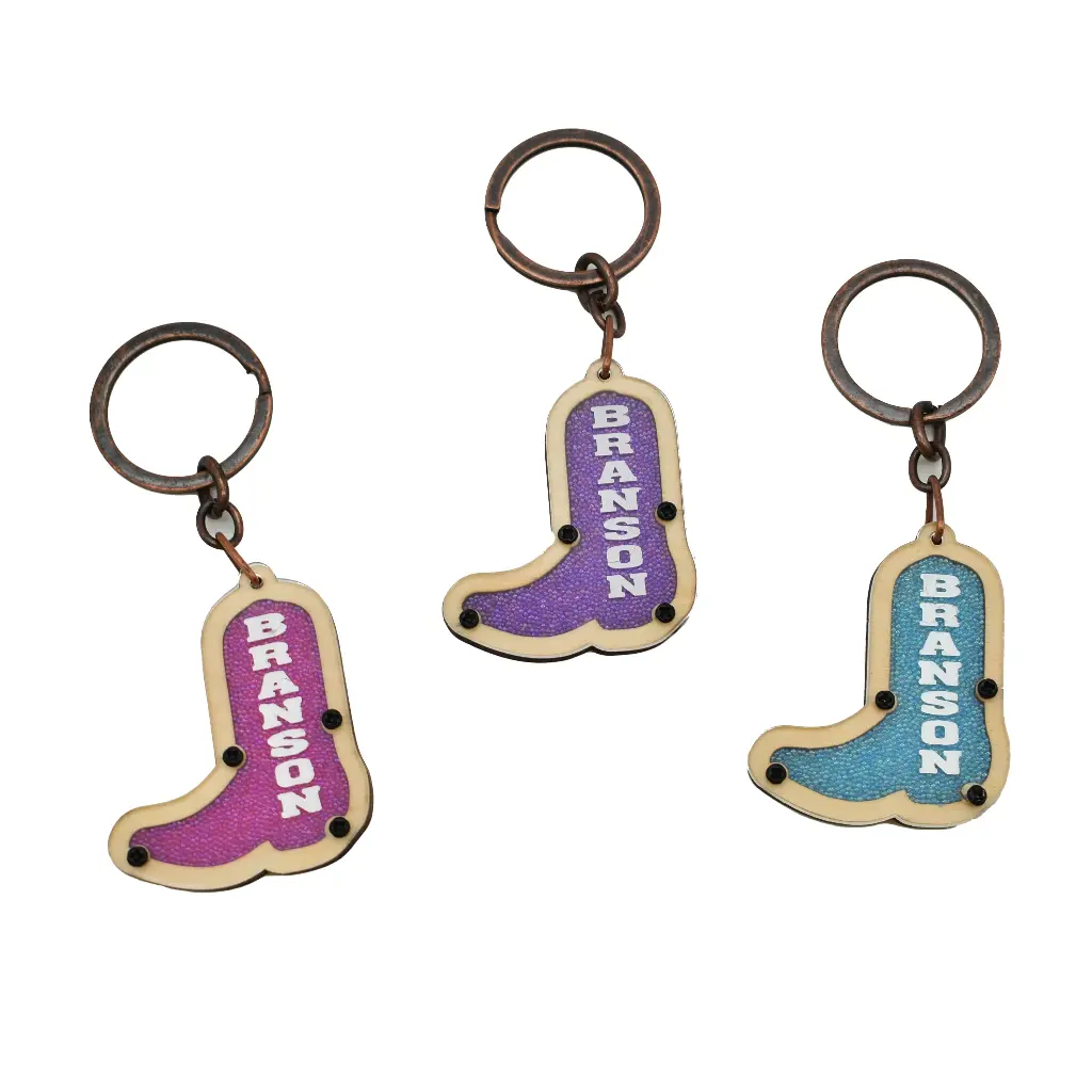 Branson Key Chain - Wood Boot - 12pc Set