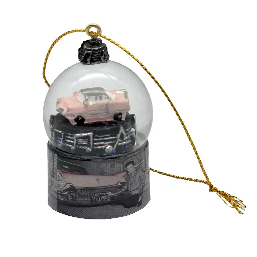 [E9098] Elvis Ornament - Snowglobe Pink Car