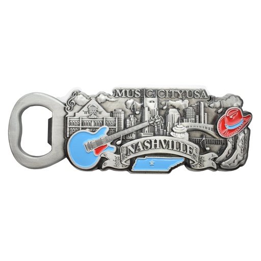 [N6973] Nashville Bottle Opener/Magnet - Pewter