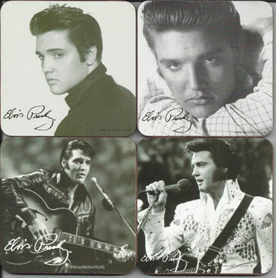 [E8474] Elvis Coasters - Blk & Wht.