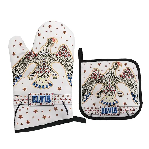 [E8711] Elvis Pot Holder/Oven Mitt - White Jumpsuit