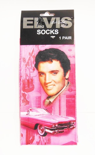 [E8842] Elvis Socks - Pink With Guitars