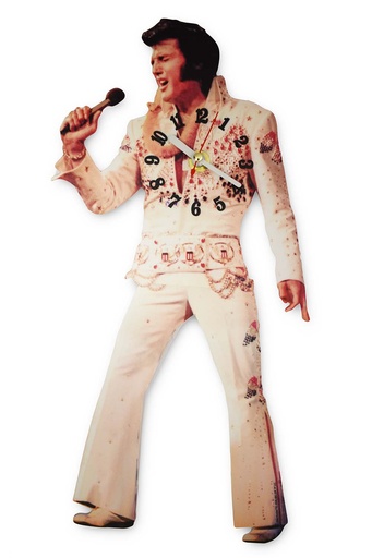 [E8859] Elvis Clock - Swinging Legs White Jumpsuit