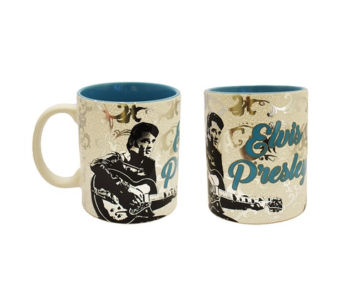 [E8970] Elvis Mug - White w/ Silver Foil Metallic and Highly Textured Background