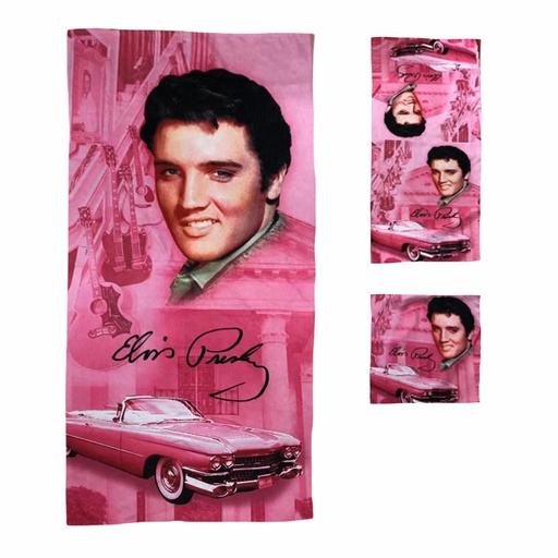 [E8974] Elvis Bath Towel Set - Pink Guitars - 3pc