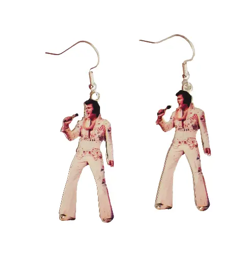 [E9052] Elvis Earrings Swinging Legs - White Jump Suit