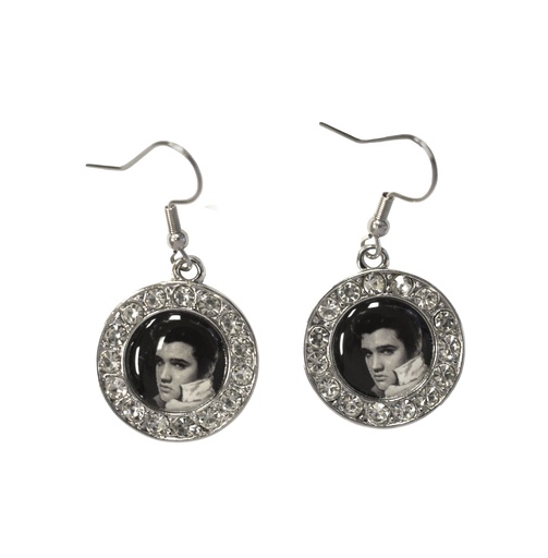 [E9082] Elvis Earrings Blk & Wht With Stones