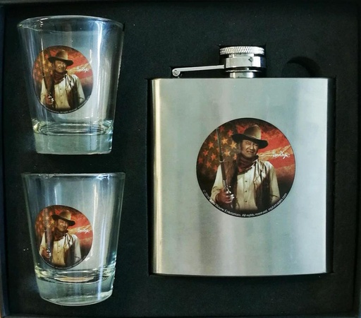 [JW5774] John Wayne Flask And Shot Glass Set