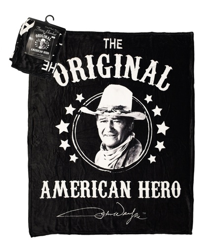 [JW5997] John Wayne Throw Blanket - Blk & Wht Est.