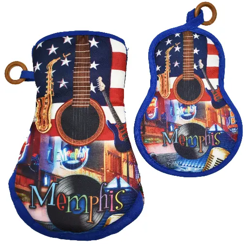 [M5755] Memphis Pot Holder Oven Mitt Set - Guitar