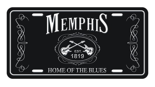 [M5822] Memphis License Plate - Blk & Wht Est