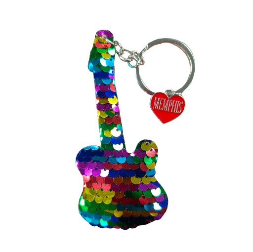 [M6810] Memphis Keychain - Rainbow Sequin Guitar