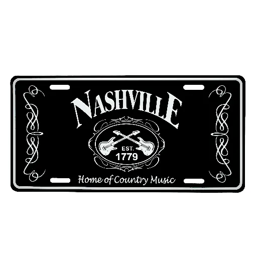 [N5866] Nashville License Plate - Blk & Wht