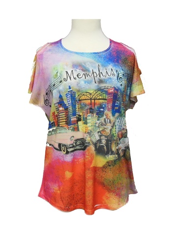 [M5809] Memphis T-Shirt - Collage Skyline Open Shoulders